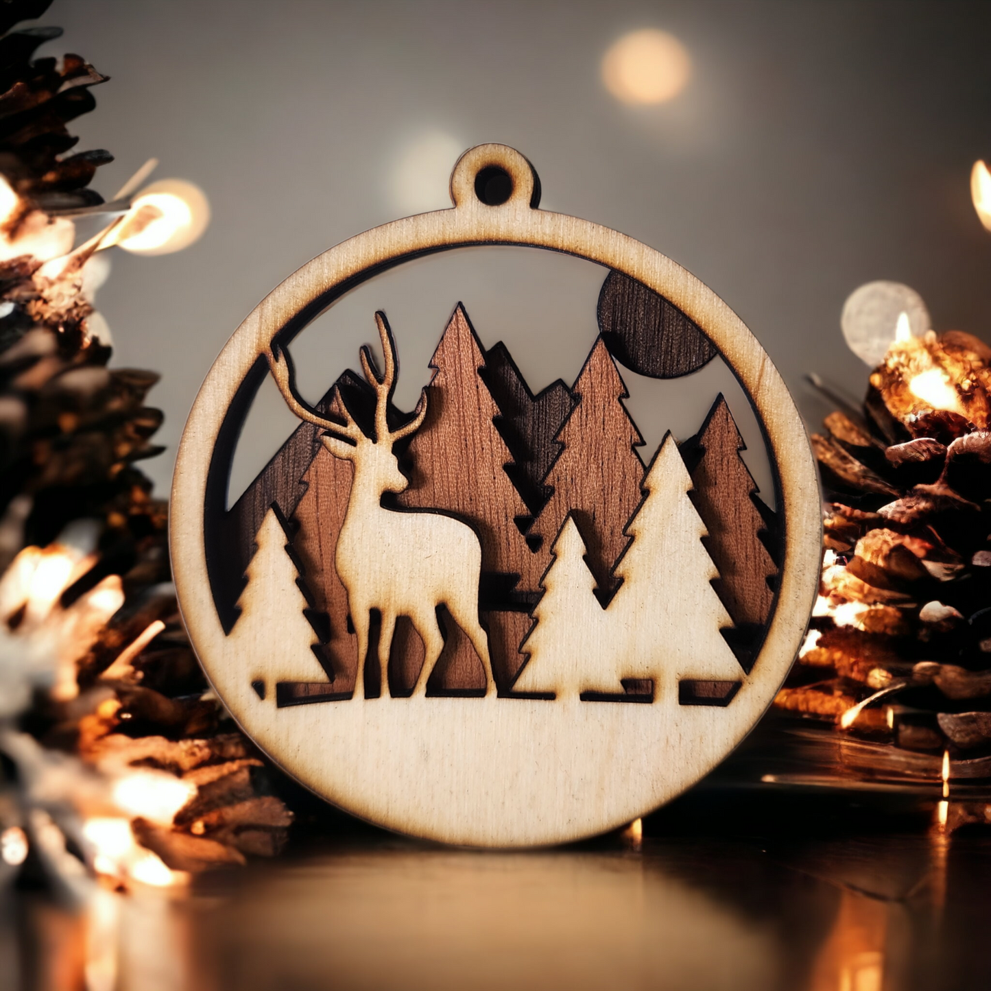 Christmas Ornament - Layered Buck, Forest and Mountains