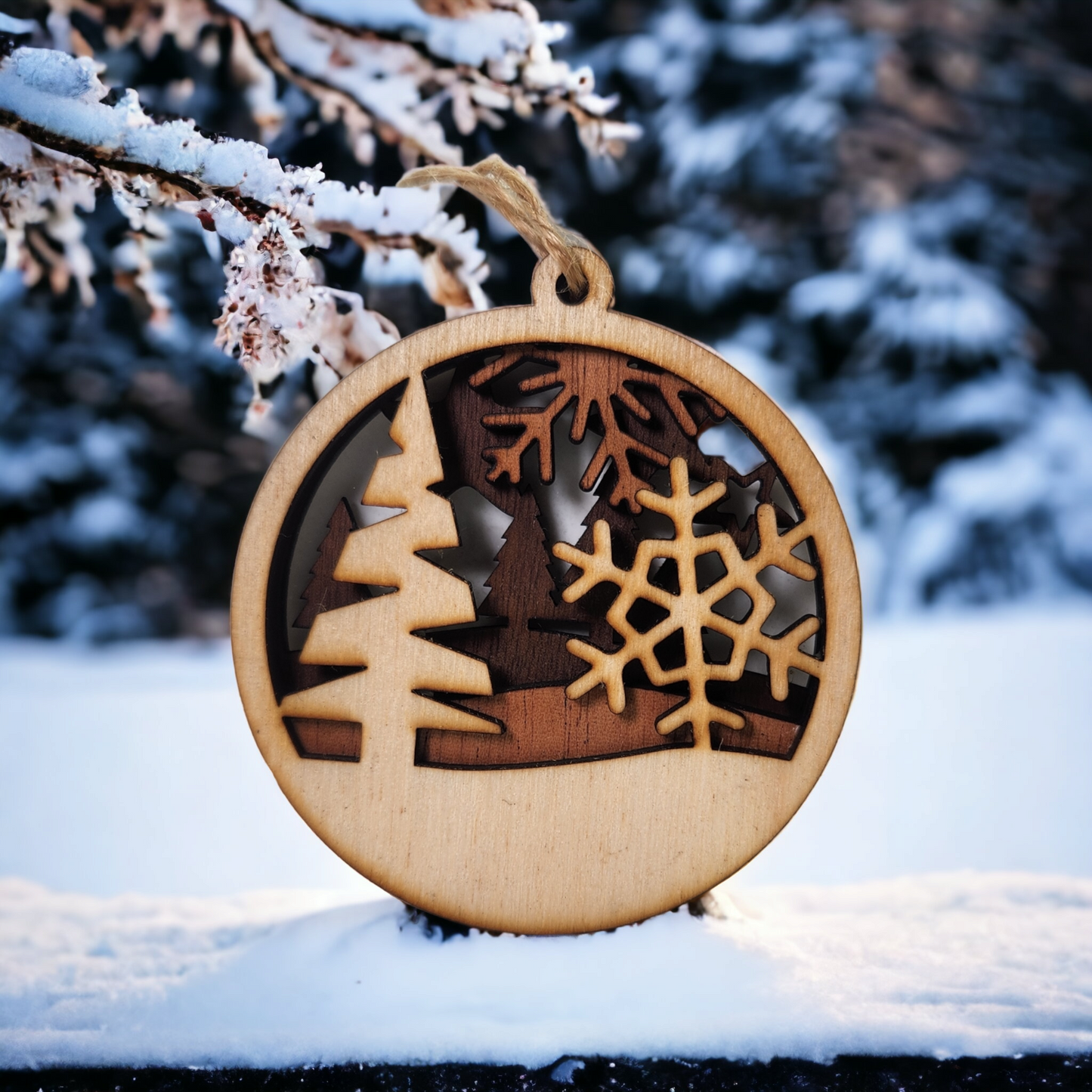 Christmas Ornament - Layered Snowflake and Trees